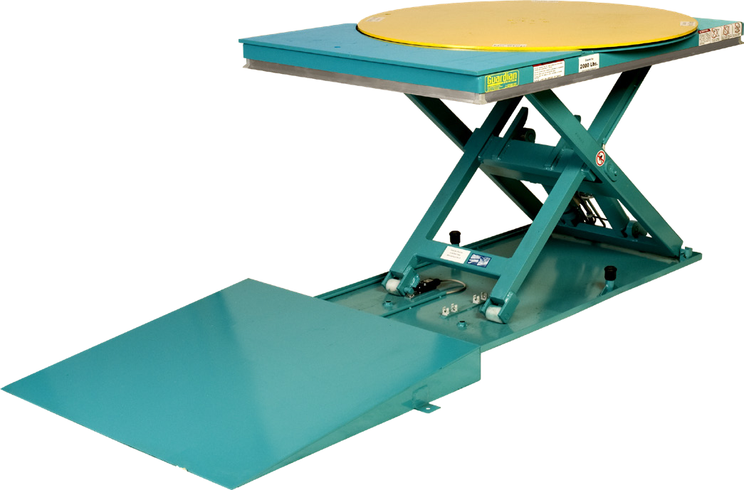 Low-Profile Lift-and-Rotate Scissor Tables — catalog equipment photograph