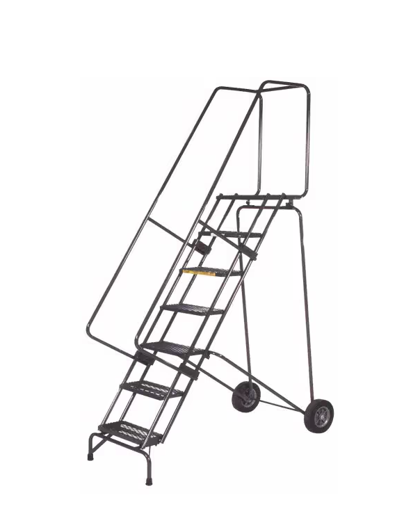7-Step Rolling Steel Ladder with 350 lbs Capacity | Durable Industrial Ladder for Safety & Mobility