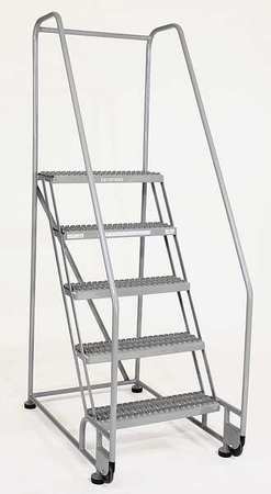 5 STEPS, 50″ H STAINLESS STEEL ROLLING LADDER, 450 LB. LOAD CAPACITY