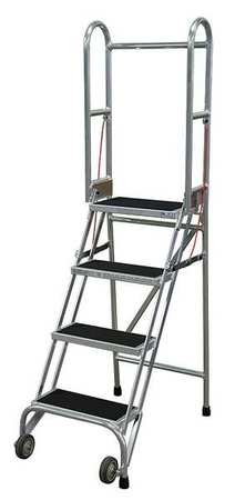 4 STEPS, 40″ H ALUMINUM ROLLING LADDER, 350 LB. LOAD CAPACITY