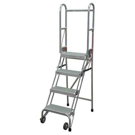 4 STEPS, 40″ H ALUMINUM ROLLING LADDER, 350 LB. LOAD CAPACITY
