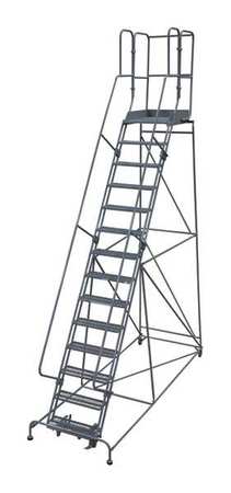 14 Steps, 140" H Steel Rolling Ladder, 300 lb. Load Capacity