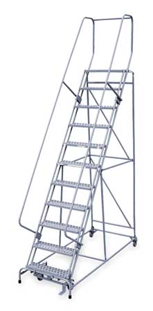 11 Steps, 110" H Steel Rolling Ladder, 450 lb. Load Capacity