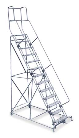 13 Steps, 130" H Steel Rolling Ladder, 450 lb. Load Capacity