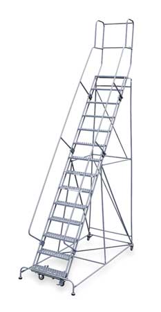 14 Steps, 140" H Steel Rolling Ladder, 300 lb. Load Capacity