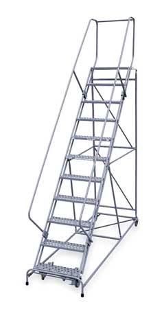 12 Steps, 120" H Steel Rolling Ladder, 1000 lb. Load Capacity