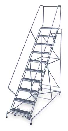 10 Steps, 100" H Steel Rolling Ladder, 450 lb. Load Capacity