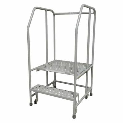 2 Steps, 20" H Steel Rolling Ladder Stand, 450 lb. Load Capacity