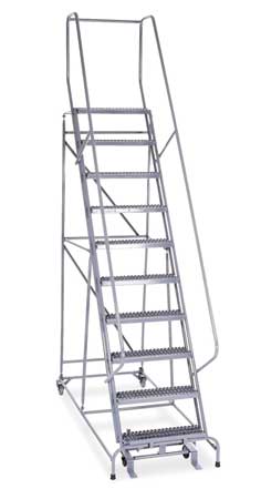 10 Steps, 100" H Steel Rolling Ladder with 450 lb. Load Capacity