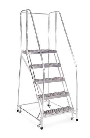 5 STEPS, 50" H ALUMINUM ROLLING LADDER, 350 LB. LOAD CAPACITY