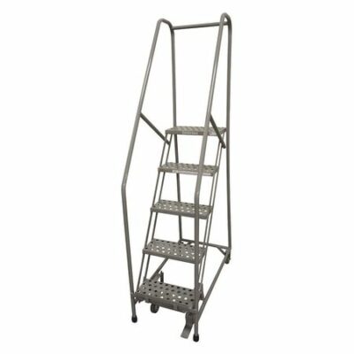 5 STEPS, 50" H STAINLESS STEEL ROLLING LADDER, 450 LB. LOAD CAPACITY