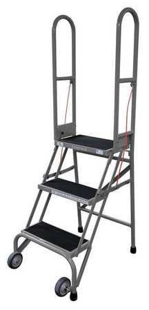 2 Steps, 20" H Steel Folding Rolling Ladder, 350 lb. Load Capacity