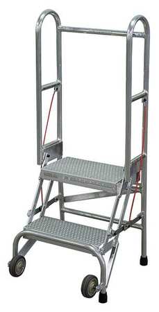 2 Steps, 20" H Aluminum Rolling Ladder, 350 lb. Load Capacity