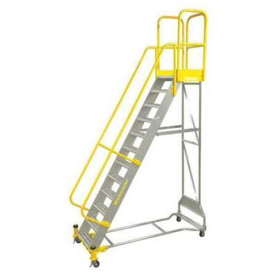 10 Steps, 100" H Aluminum Rolling Ladder, 500 lb. Load Capacity