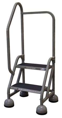 2 Steps, 18" H Steel Rolling Ladder, 450 lb. Load Capacity