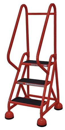 3 Steps, 27" H Steel Rolling Ladder, 450 lb. Load Capacity