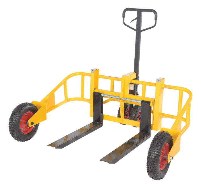 Vestil Steel All-Terrain Pallet Truck 32 In. Fork Length 2000 Lb. Capacity Yellow ALL-T-2 - Image 2