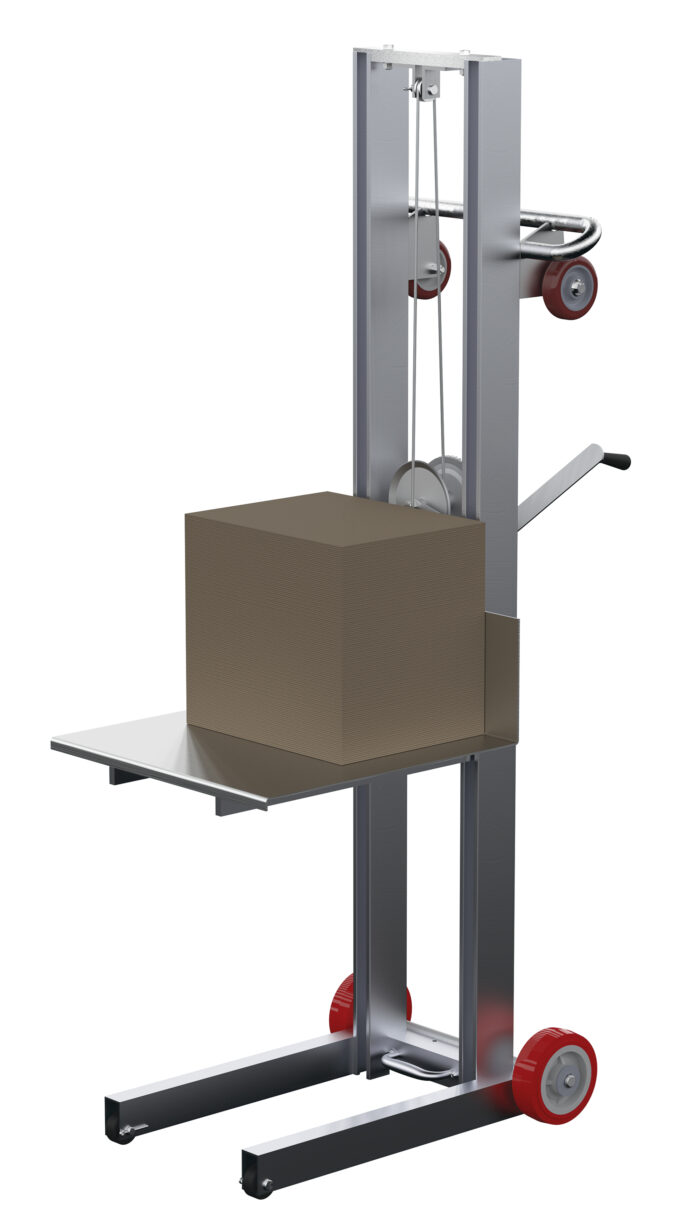 Vestil Aluminum Lite Load Lift With Winch and Fixed Wheels 20 In. x 20 In. Platform 400 Lb. Capacity Silver ALLW-2020-FW - Image 2