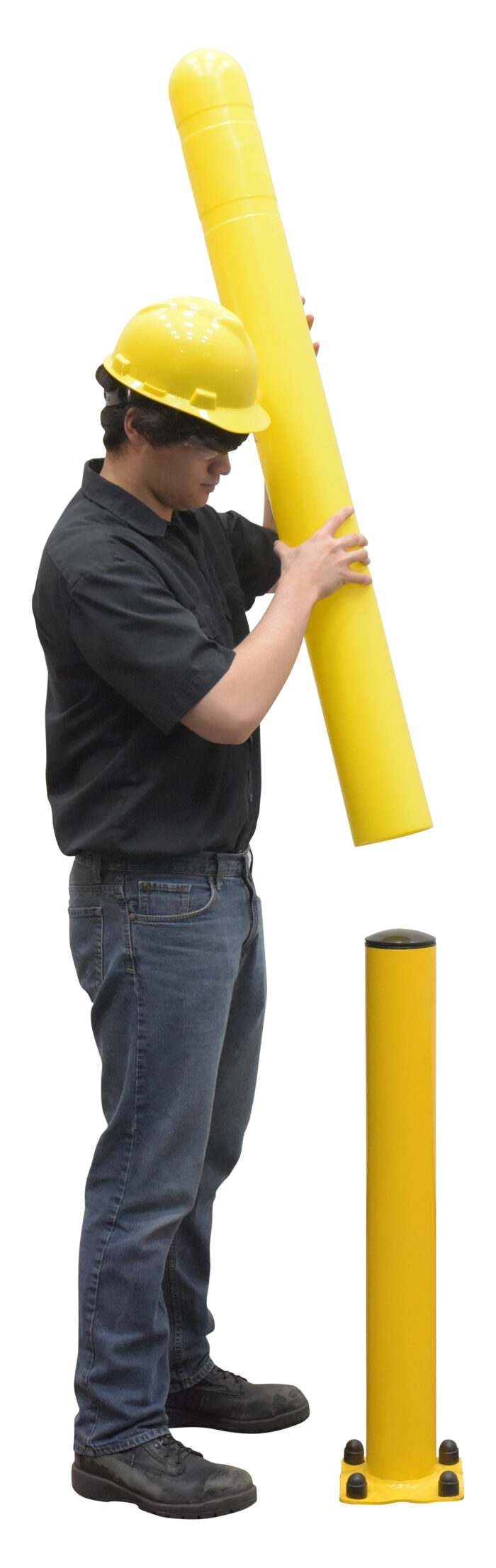 Vestil Low Density Polyethylene Bollard Post Cover 52 In. x 5 In. Yellow BPC-4 - Image 3
