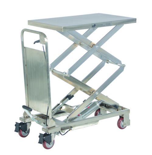 Vestil Partially Stainless Steel Double Scissor Steel Cart with Foot Pump 17-1/2 In. x 27 In. 220 Lb. Capacity Silver CART-200-D-PSS