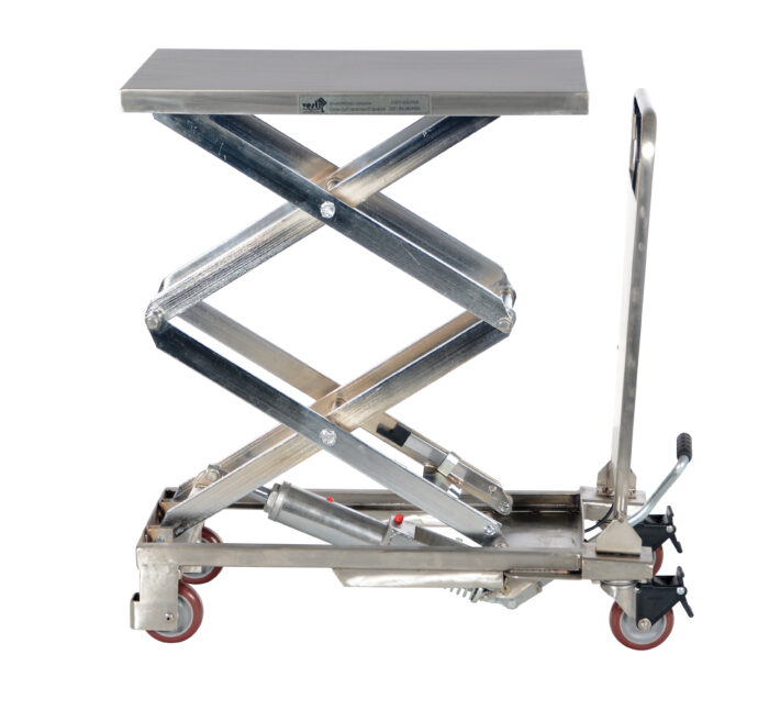 Vestil Partially Stainless Steel Double Scissor Steel Cart with Foot Pump 17-1/2 In. x 27 In. 220 Lb. Capacity Silver CART-200-D-PSS - Image 3