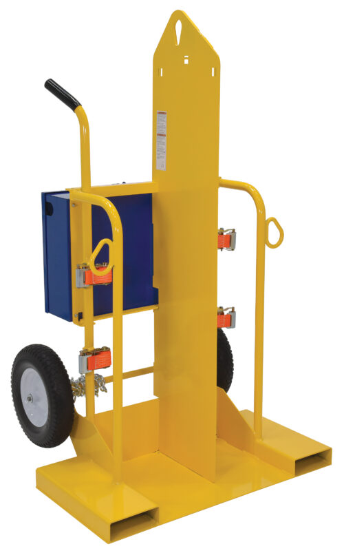 Vestil Steel Welding Cylinder Torch Cart with Foam Filled Wheels 34-3/8 In. x 40-1/4 In. x 66-3/8 In. 500 lb. Capacity Yellow CYL-2-FF