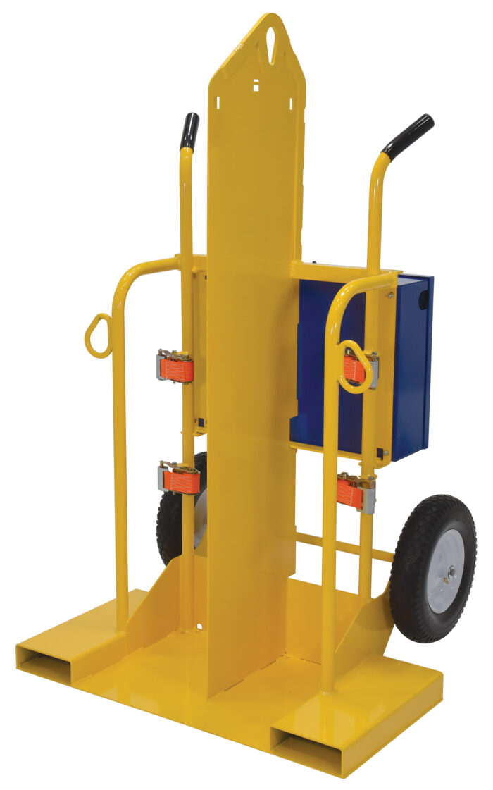 Vestil Steel Welding Cylinder Torch Cart with Foam Filled Wheels 34-3/8 In. x 40-1/4 In. x 66-3/8 In. 500 lb. Capacity Yellow CYL-2-FF - Image 2