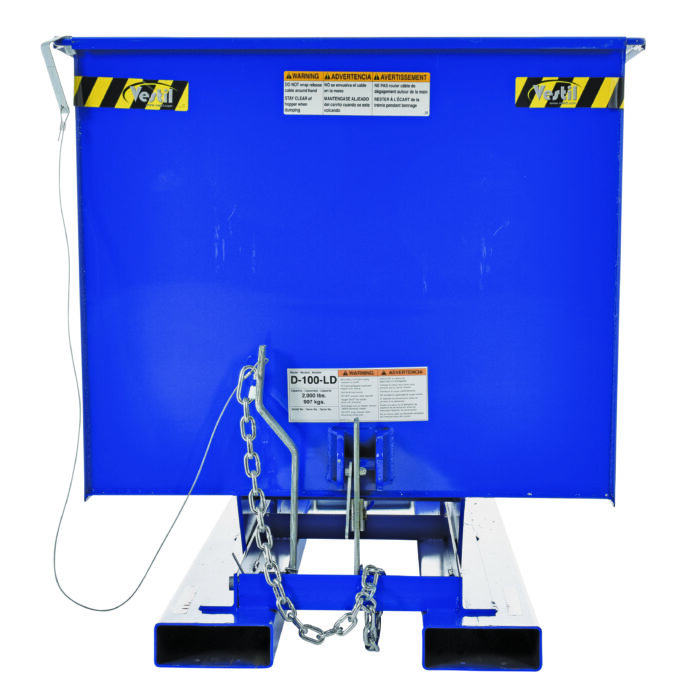Vestil Steel Light Duty Self Dumping Hopper 1 Cubic Yard 2000 Lb. Capacity Blue D-100-LD - Image 3