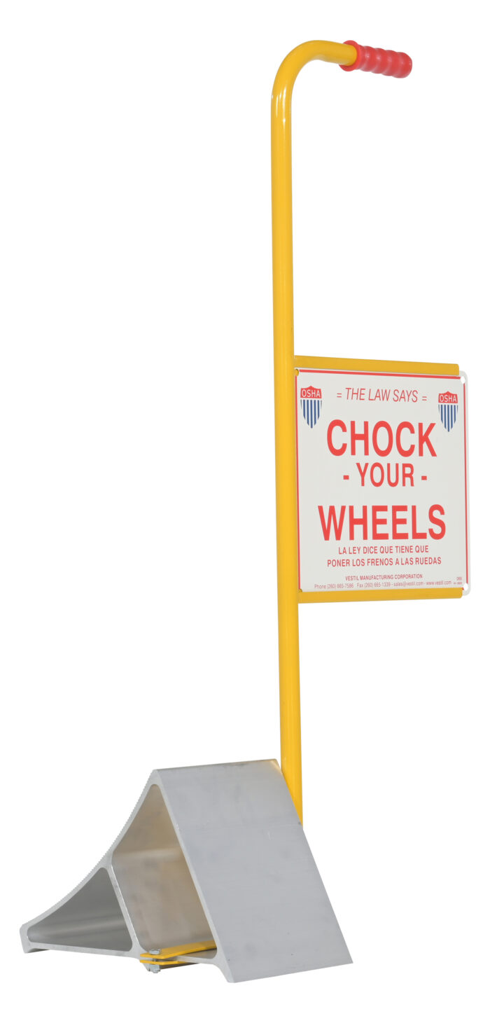 Vestil Aluminum Wheel Chock with Handle and Sign 11-7/8 In. x 21-3/16 In. x 37-9/16 In. Silver/Yellow EALUM-7-HS - Image 3