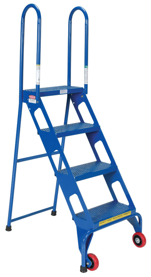 Vestil Steel Folding Ladder with Wheels 4 Step 350 Lb. Capacity Blue FLAD-4