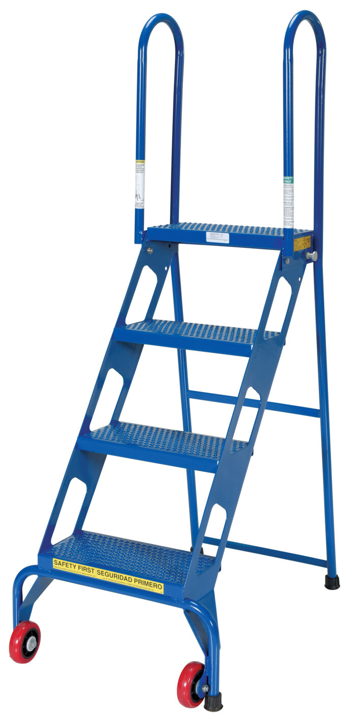Vestil Steel Folding Ladder with Wheels 4 Step 350 Lb. Capacity Blue FLAD-4 - Image 2