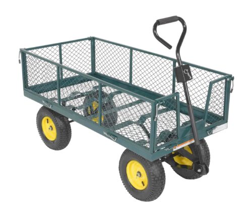 Vestil Steel Landscape Cart with Fold Down Side 53 In. x 24 In. x 26 In. 1000 Lb. Capacity Green LSC-2448-4SD