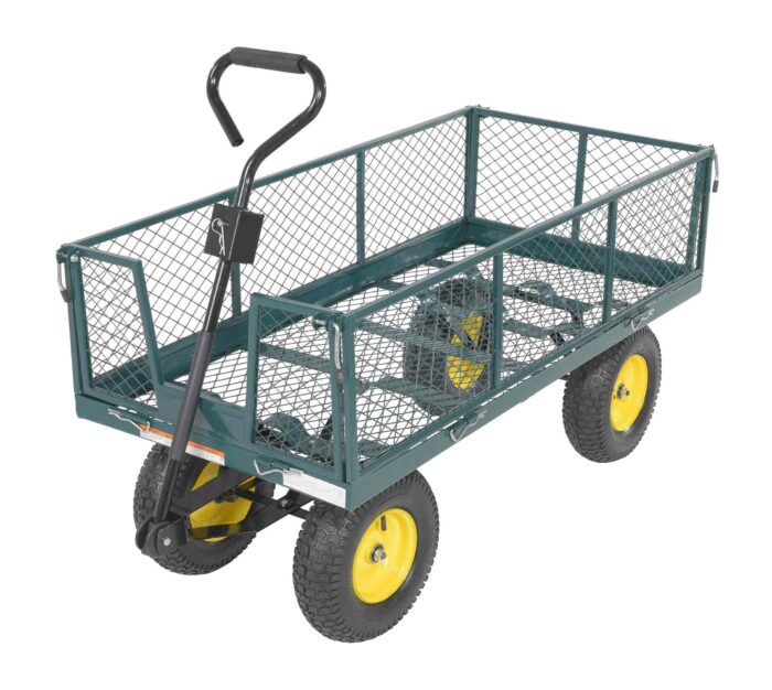 Vestil Steel Landscape Cart with Fold Down Side 53 In. x 24 In. x 26 In. 1000 Lb. Capacity Green LSC-2448-4SD - Image 2