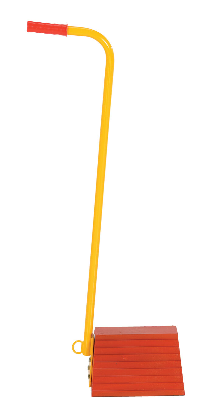 Vestil Molded Rubber Ergonomic Wheel Chock with Handle 8 In. x 18 In. x 36-9/16 In. Orange and Yellow ORWC-8-ERGO - Image 3