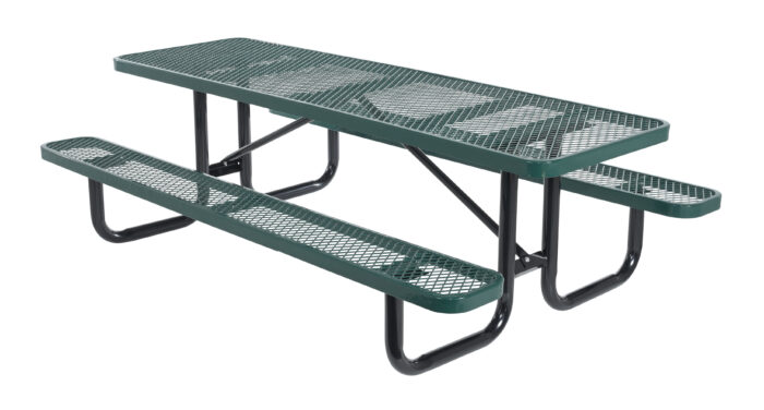 Vestil Steel Picnic Table Expanded Metal Rectangle Top 30 In. x 96 In. Green PT-MX-3096-GN
