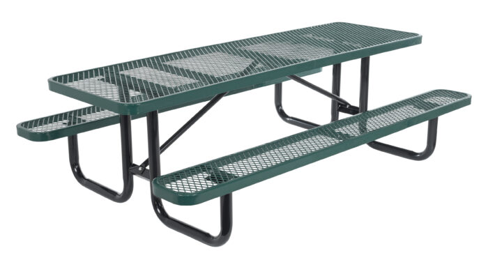 Vestil Steel Picnic Table Expanded Metal Rectangle Top 30 In. x 96 In. Green PT-MX-3096-GN - Image 2