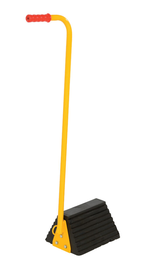 Vestil Molded Rubber Wheel Chock with Handle 18 In. x 8 In. x 36-9/16 In. Black / Yellow RWC-8-ERGO