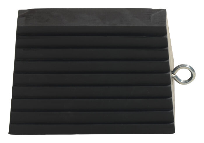 Vestil Molded Rubber Wheel Chock with Eye Bolt 8 In. x 9-1/2 In. x 6 In. Black RWC-8 - Image 2