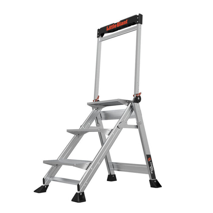JUMBO STEP, 3-Step Model - CSA Grade IAA - 375 lb/170 kg Rated, Aluminum Step Stool with Handrail - Retail Packaging
