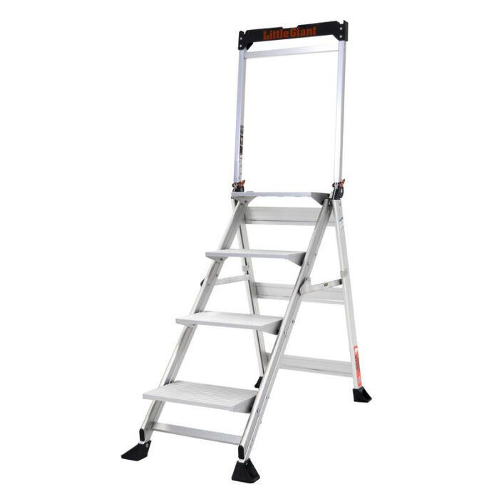 JUMBO STEP, 4-Step Model - ANSI Type IAA - 375 lb Rated, Aluminum Step Stool with Handrail - English/Japanese