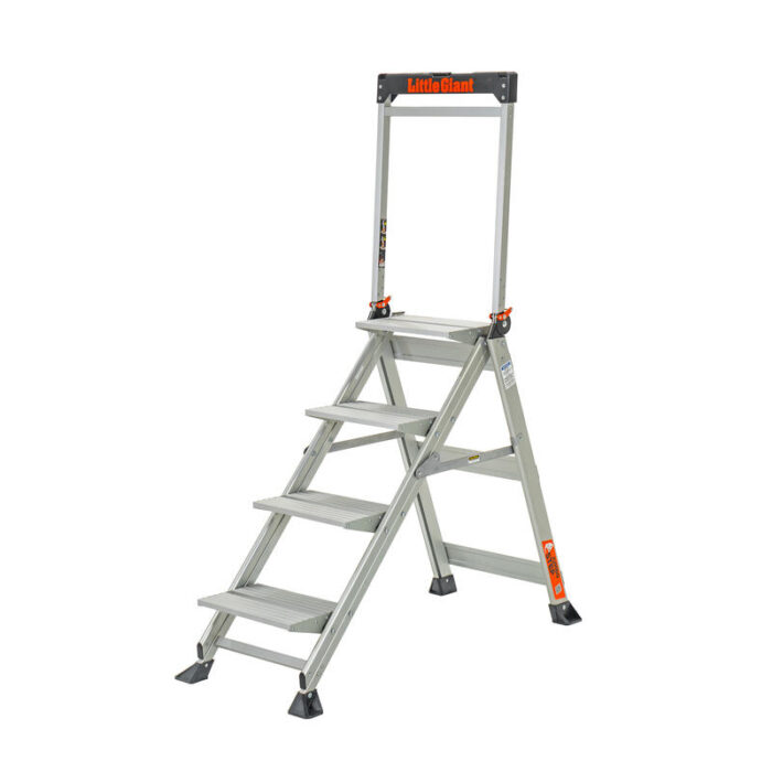 JUMBO STEP, 4-Step Model - EN 14183 - 150 kg Rated, Aluminum Step Stool with Handrail