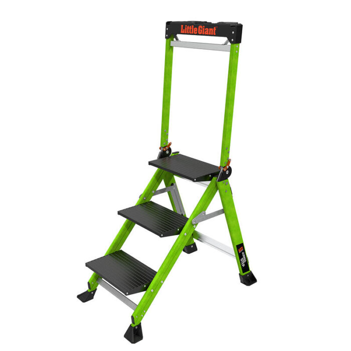JUMBO STEP, 3-Step Model - ANSI Type IAA - 375 lb Rated, Fiberglass Step Stool with Handrail