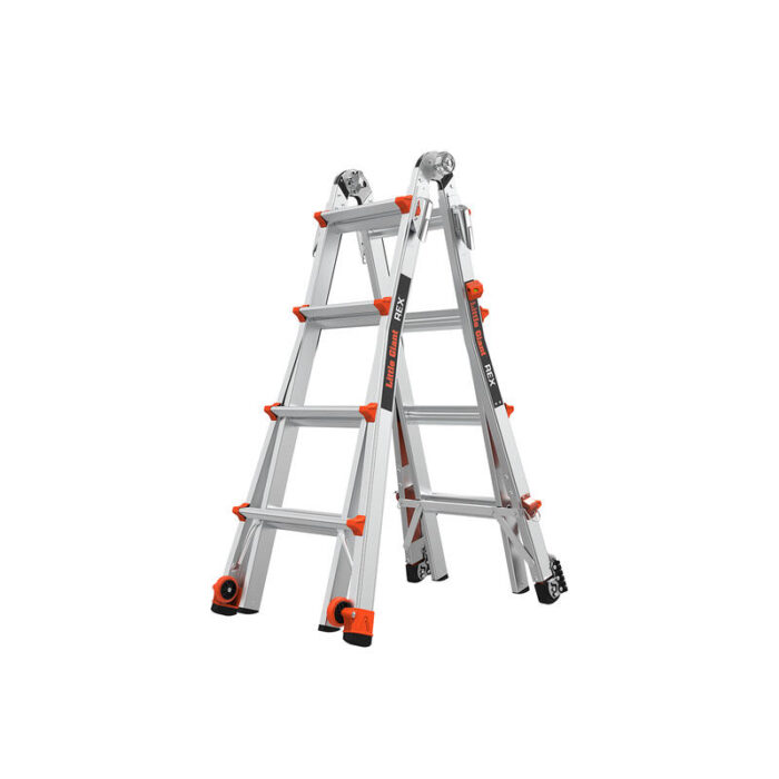 REX, Model 17 - ANSI Type IA - 300 lb Rated, Aluminum Articulated Extendable Ladder, with 3-position foot, double-angle level and RATCHET Levelers