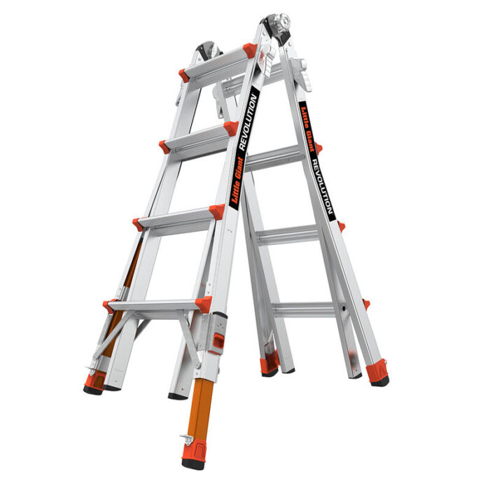 REVOLUTION 2.0, Model 17 - ANSI Type IA - 300 lb Rated, Aluminum Articulated Extendable Ladder with TIP & GLIDE Wheels and RATCHET Levelers