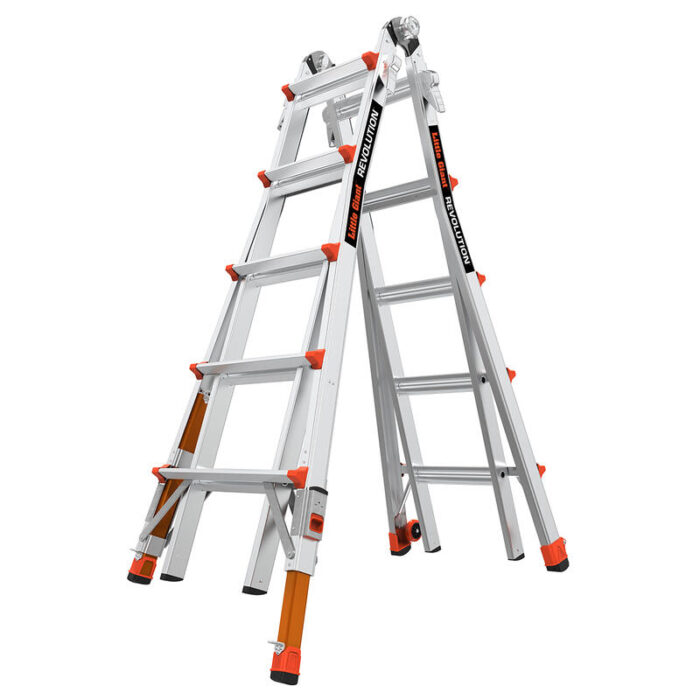 REVOLUTION 2.0, Model 22 - ANSI Type IA - 300 lb Rated, Aluminum Articulated Extendable Ladder with TIP & GLIDE Wheels and RATCHET Levelers