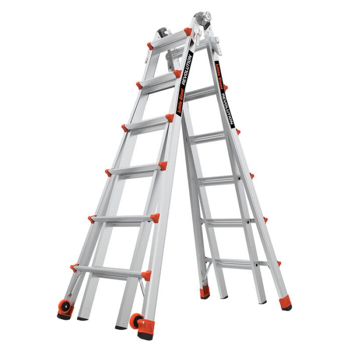 REVOLUTION 2.0, Model 26 - ANSI Type IA - 300 lb Rated, Aluminum Articulated Extendable Ladder with TIP & GLIDE Wheels