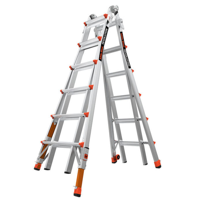 REVOLUTION 2.0, Model 26 - ANSI Type IA - 300 lb Rated, Aluminum Articulated Extendable Ladder with TIP & GLIDE Wheels and RATCHET Levelers