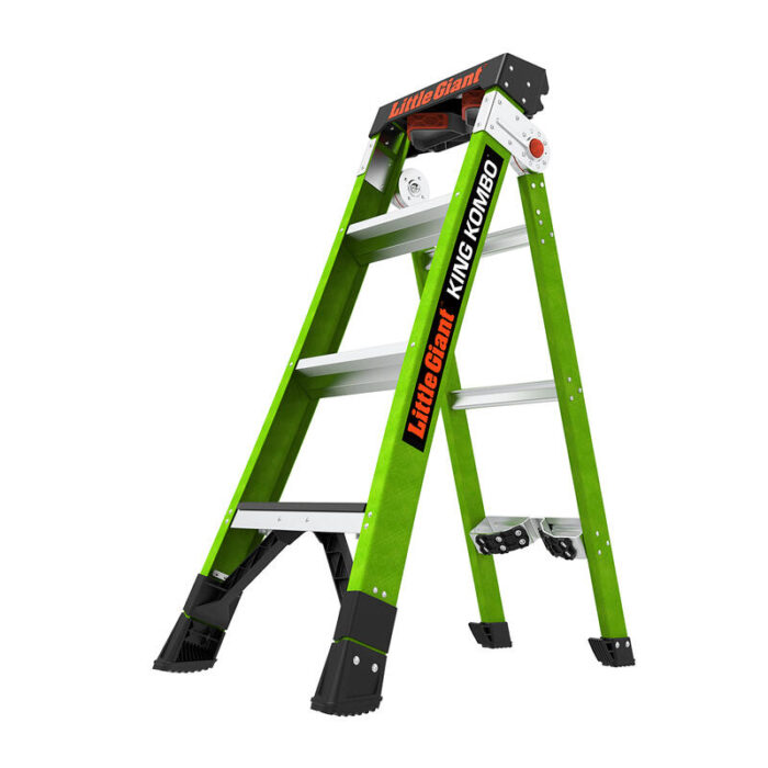 KING KOMBO Industrial, 4' - ANSI Type IAA - 375 lb Rated, Fiberglass 3-in-1 All-Access Combination Ladder with Rotating Wall Pad, V-Bar, Ground Cue, and Heavy-Duty Feet