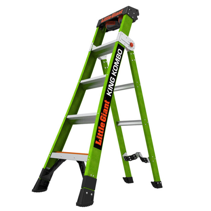 KING KOMBO Industrial, 5-8 Model - AS/NZS Industrial - 150 kg Rated, Fiberglass 3-in-1 All-Access Combination Ladder with Rotating Wall Pad, V-Rung Corner Pad, GROUND CUE, and Heavy-Duty Feet