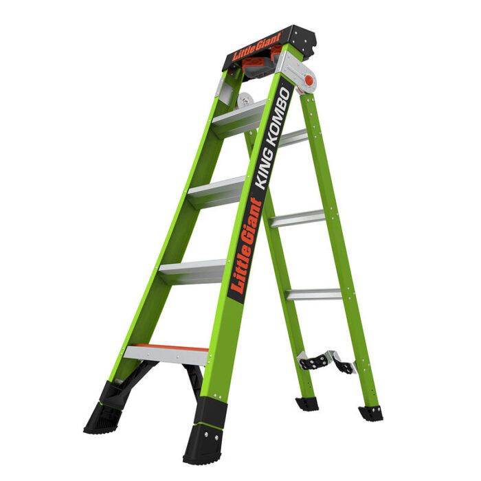 KING KOMBO Industrial, 5 + 4 Model - EN 131 - 150 kg Rated, Fiberglass 3-in-1 All-Access Combination Ladder with Rotating Wall Pad, V-Rung Corner Pad, GROUND CUE, and Heavy-Duty Feet - Retail Packaging